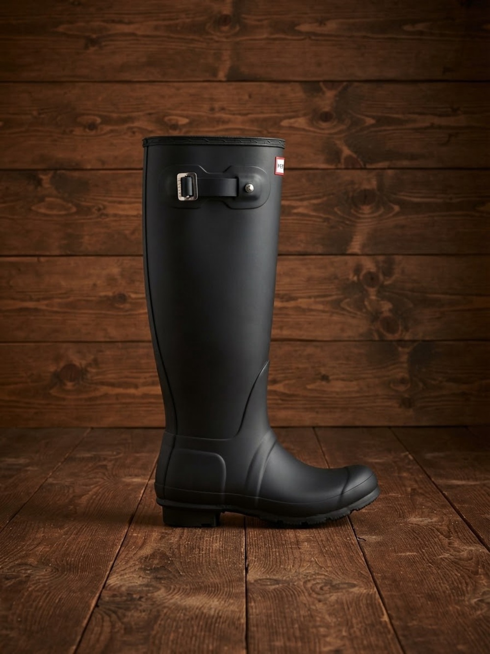 Hunter Women's Black Tall Matte Rain Boots with Side Buckle - Picture 3 of 8